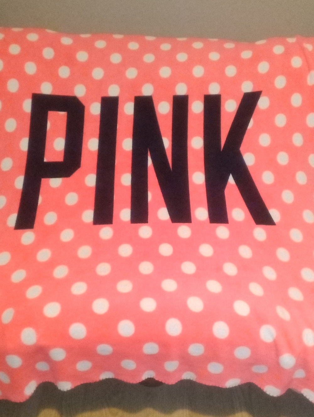 PINK Victoria's Secret Coral Polka Dot Throw with Navy Logo